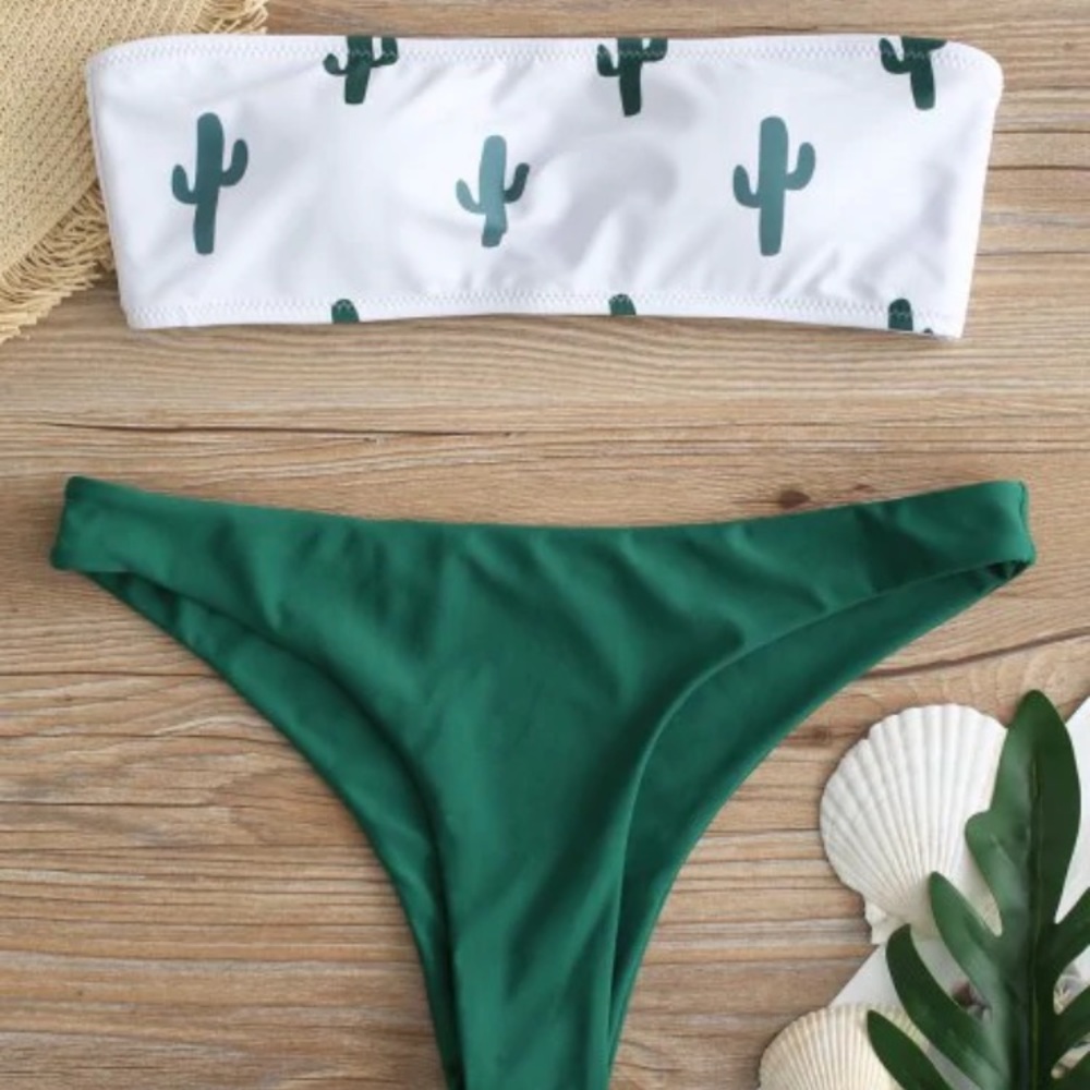 Cactus print bandeau bikini